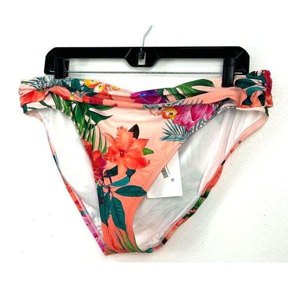 New La Blanca Bikini Swimsuit Bottom Women 16  Tropical Rain Shirred Band Coral - Picture 3 of 10